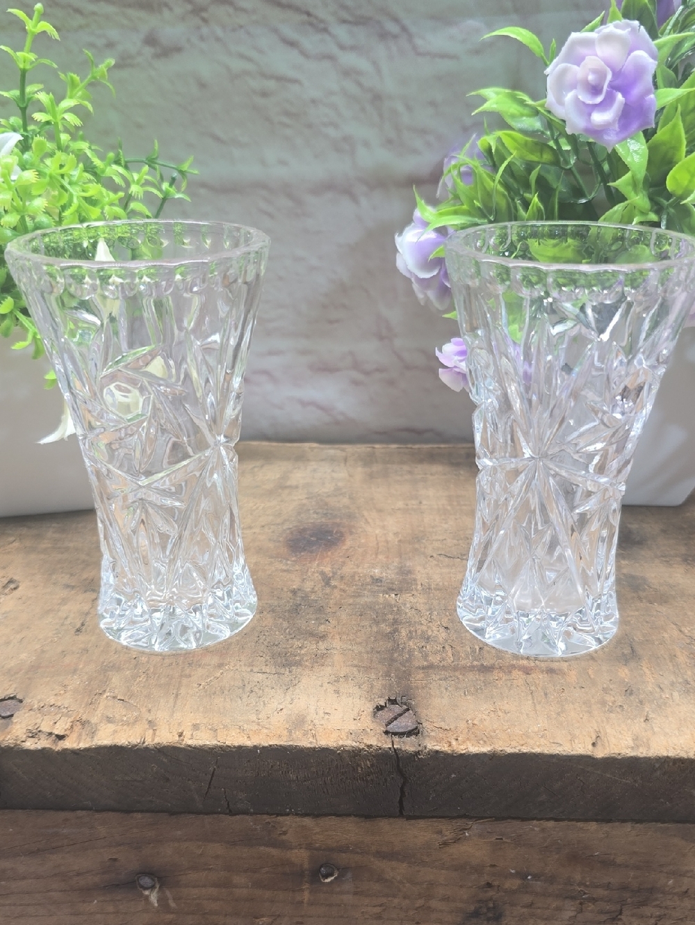 Crystal Glass Vases - Clear Pair